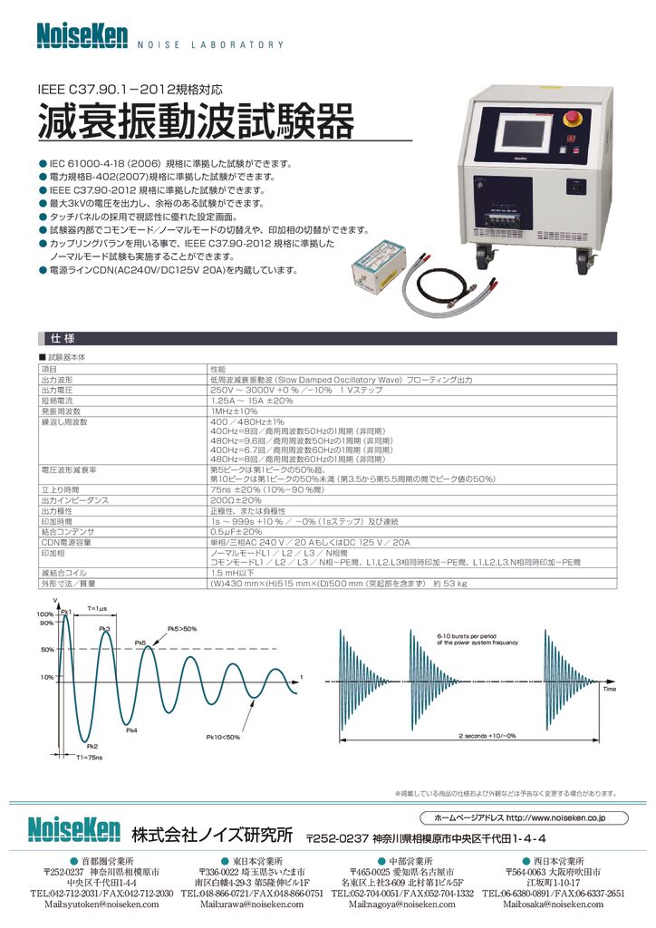 IEEE C37.90.1－2012規格対応 減衰振動波試験器