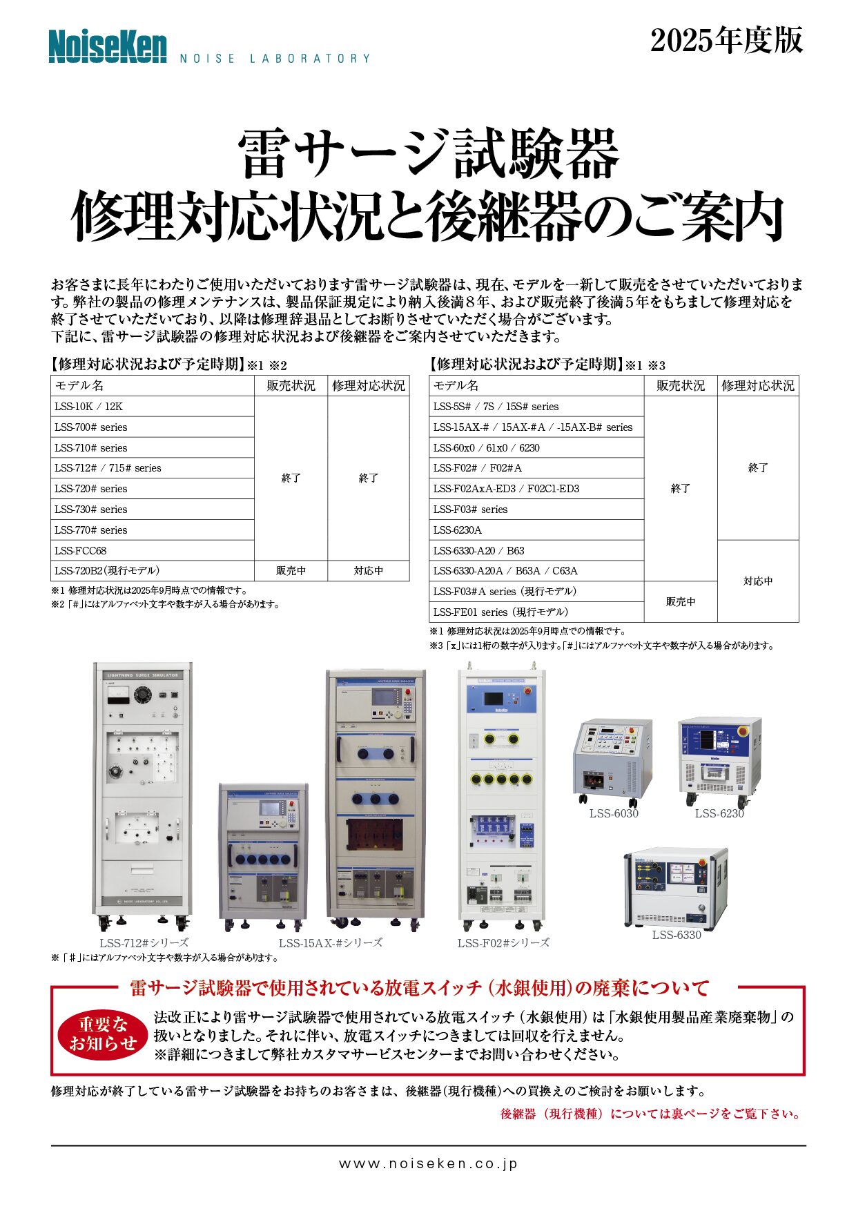 雷サージ試験器 修理対応状況と後継器のご案内2025サムネイル